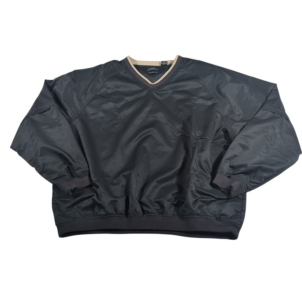 PGA Tour Windbreaker Mens XL Black Pullover V-Neck Golf Jacket Polyester Mesh